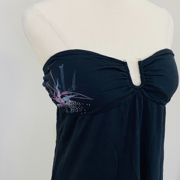 BILLABONG Womens Size 12 Black Pink Floral 100% Rayon Strapless Dress NEW - Picture 2 of 12